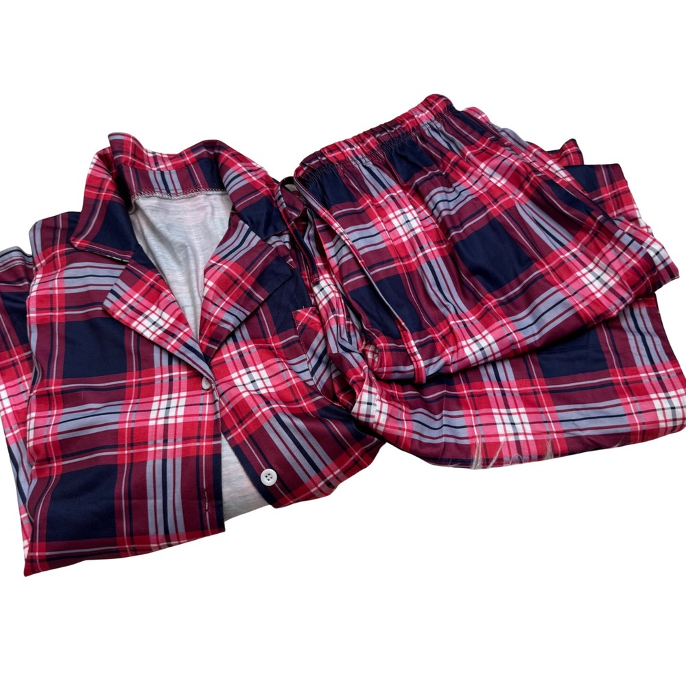 NWOT Womens Plaid Loungewear Sleepwear Comfort Pajama Set Red Purple Large